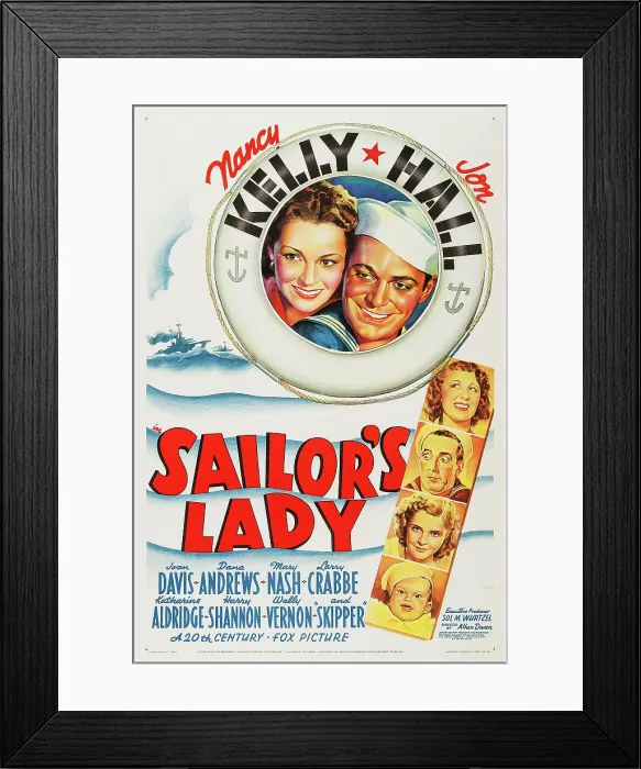 Framed Print : SAILOR'S LADY, top from left: Nancy Kelly, Jon Hall, right from top: Joan Davis, Wally Vernon, Mary Nash on midget window card, 1940