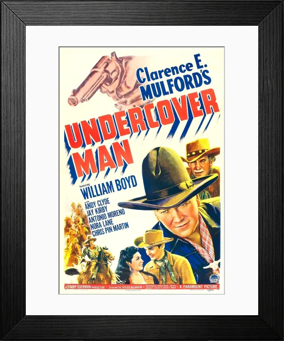 Framed Print : UNDERCOVER MAN, US poster, bottom from left: Esther Estrella, William Boyd, Jay Kirby, Andy Clyde, 1942