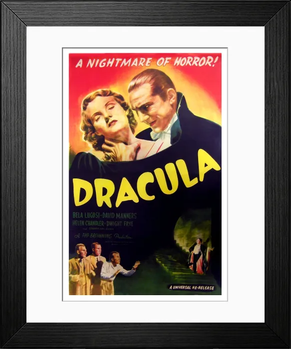 Framed Print : DRACULA, top from left: Helen Chandler, Bela Lugosi as Dracula; bottom from left: Edward Van Sloan, David Manners, Dwight Frye, Bela Lugosi on 1947 rerlease poster art, 1931 Framed Print : DRACULA, top from left: Helen Chandler, Bela Lugosi as Dracula; bottom from left: Edward Van Sloan, David Manners, Dwight Frye, Bela Lugosi on 1947 rerlease poster art, 1931