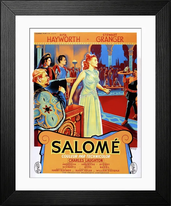 Framed Print : SALOME, Charles Laughton (left), Rita Hayworth (center), (French poster art), 1953