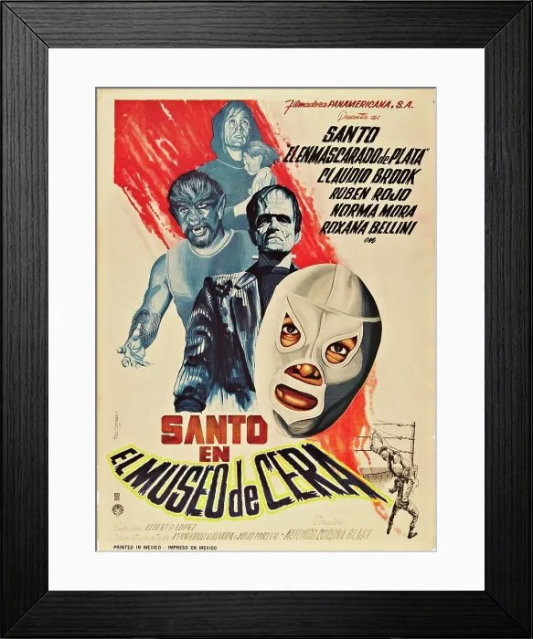 Framed Print : SANTO IN THE WAX MUSEUM, (aka SANTO EN EL MUSEO DE CERA), second from top: Vicente Lara, bottom: Santo the Wrestler on Mexican poster art, 1963 Framed Print : SANTO IN THE WAX MUSEUM, (aka SANTO EN EL MUSEO DE CERA), second from top: Vicente Lara, bottom: Santo the Wrestler on Mexican poster art, 1963