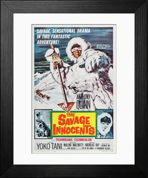 Framed Print : THE SAVAGE INNOCENTS, US poster art, from top: Anthony Quinn, Yoko Tani, 1959