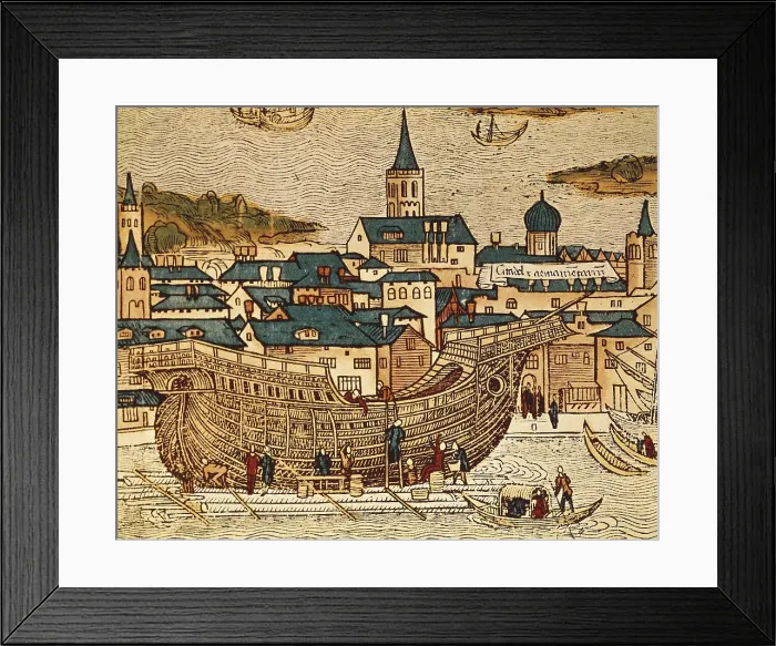 Framed Print : Making a ship in the naval dockyard of Venice. Picture of the work 'Sanctorum Peregrinationes in Terram Sanctam', by Bernhard von Breindenbach (1440-1497). Gothic art Framed Print : Making a ship in the naval dockyard of Venice. Picture of the work 'Sanctorum Peregrinationes in Terram Sanctam', by Bernhard von Breindenbach (1440-1497). Gothic art