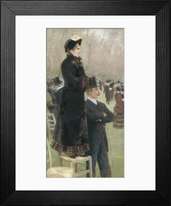 Framed Print : DE NITTIS, Giuseppe (1846-1884). Horse Races in the Bois de Boulogne. 1881. Left panel. Impressionism. Pastel. ITALY. Rome