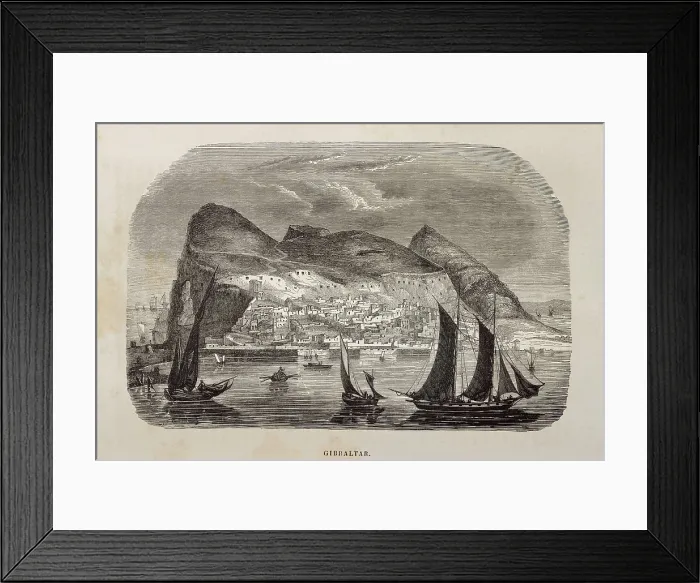 Framed Print : Gibraltar (1844). Rock, city and harbour. Etching. AISA / Everett Collection**US SALES ONLY**