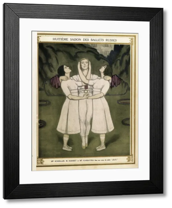 Framed Print : Poster of 'Ballets Russes' in a scene of Claude Debussy's 'Jeux'. It shows the dancers: Ludmilla Schollar, Vaslav Nijinsky and Tamara Karsavina. FRANCE Framed Print : Poster of 'Ballets Russes' in a scene of Claude Debussy's 'Jeux'. It shows the dancers: Ludmilla Schollar, Vaslav Nijinsky and Tamara Karsavina. FRANCE