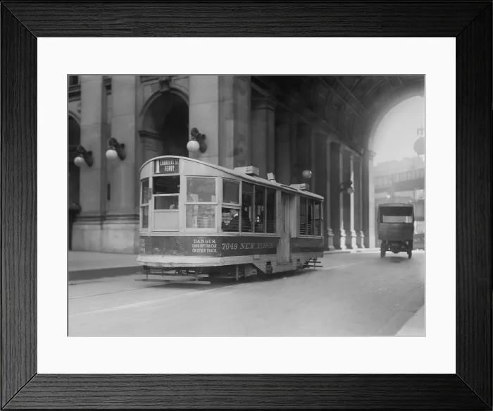 Framed Print : New York City Chambers Street trolley was powered by expensive conduit electric current under the roadway Framed Print : New York City Chambers Street trolley was powered by expensive conduit electric current under the roadway