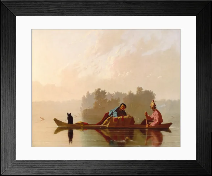 Framed Print : FUR TRADERS DESCENDING THE MISSOURI, by George Caleb Bingham, 1845, American painting, oil on canvas. Binghams original title was FRENCH TRADER AND HALF BREED SON