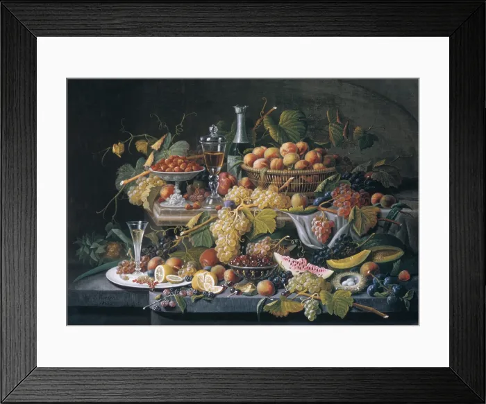 Framed Print : STILL LIFE FRUIT, by Severin Roesen, 1855, American painting, oil on canvas