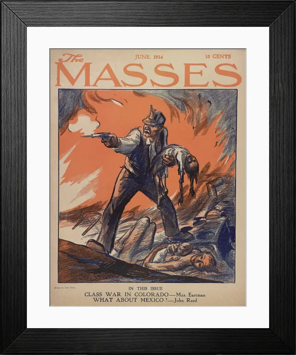 Framed Print : THE MASSES, June 1914, cover illustration about the Massacre during Colorado Coal Strike at Ludlow
