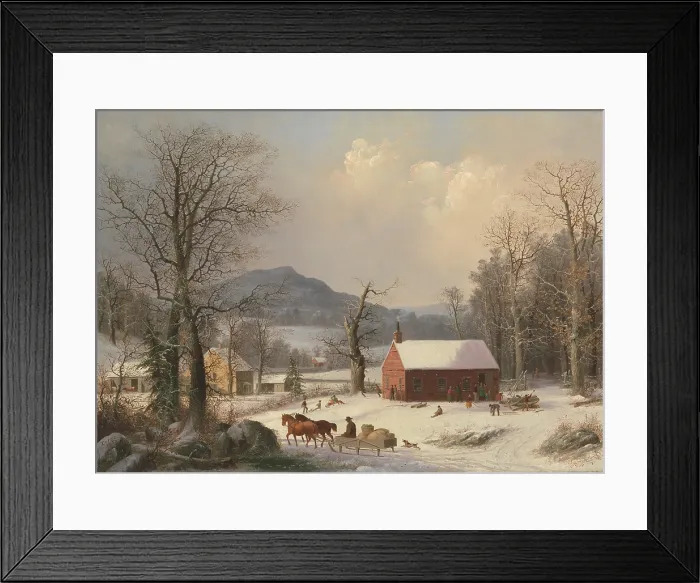 Framed Print : THE RED SCHOOL HOUSE, COUNTRY SCENE, by George Henry Durrie, 1858, American painting, oil on canvas Framed Print : THE RED SCHOOL HOUSE, COUNTRY SCENE, by George Henry Durrie, 1858, American painting, oil on canvas