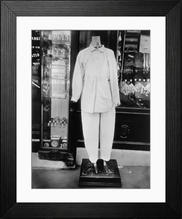 Framed Print : Storefront with mannequin displaying slacks ensemble for women, Paris, France. Ca. 1920. Photo by Eugene Atget. (BSLOC_2015_16_242) Framed Print : Storefront with mannequin displaying slacks ensemble for women, Paris, France. Ca. 1920. Photo by Eugene Atget. (BSLOC_2015_16_242)