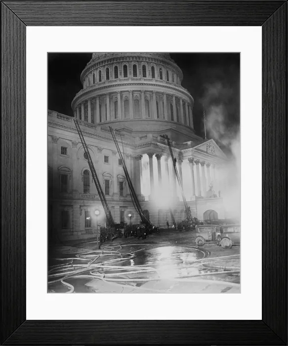 Framed Print : Fire at the U.S. Capitol, Jan. 3, 1930, Washington, D.C