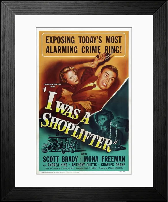 Framed Print : I WAS A SHOPLIFTER, US poster, from left: Mona Freeman, Scott Brady, Mona Freeman, 1950