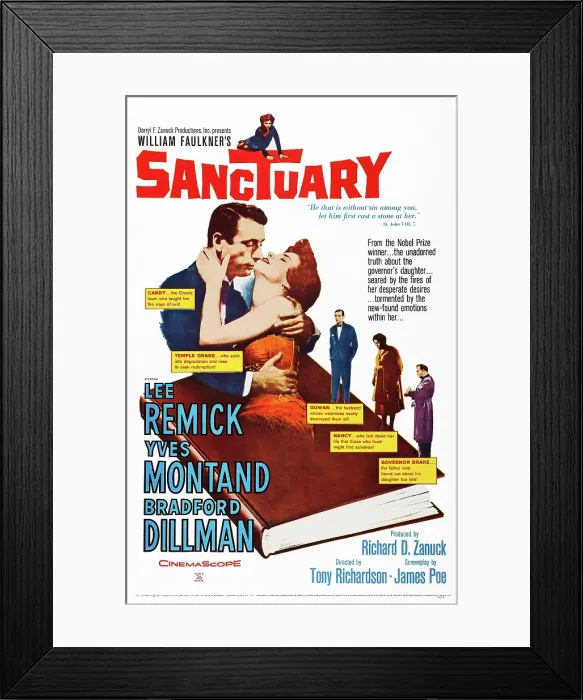 Framed Print : SANCTUARY, poster art, l-r: Yves Montand, Lee Remick, Bradford Dillman, Odetta, Howard St. John, 1961, TM and Copyright 20th Century Fox Film Corp Framed Print : SANCTUARY, poster art, l-r: Yves Montand, Lee Remick, Bradford Dillman, Odetta, Howard St. John, 1961, TM and Copyright 20th Century Fox Film Corp