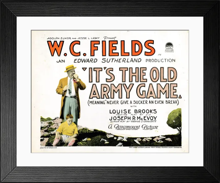 Framed Print : IT'S THE OLD ARMY GAME, lobbycard, from top: W.C. Fields, Mickey Bennett, 1926 Framed Print : IT'S THE OLD ARMY GAME, lobbycard, from top: W.C. Fields, Mickey Bennett, 1926