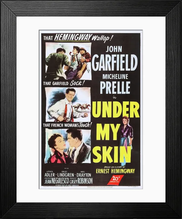 Framed Print : UNDER MY SKIN, US poster art, John Garfield, Micheline Prelle, (aka Micheline Presle), 1950. TM & Copyright 20th Century Fox Film Corp Framed Print : UNDER MY SKIN, US poster art, John Garfield, Micheline Prelle, (aka Micheline Presle), 1950. TM & Copyright 20th Century Fox Film Corp