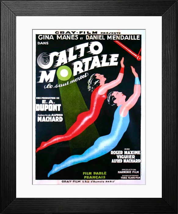 Framed Print : SALTO MORTALE, (aka LE SAUT MORTEL), French poster art, top: Gina Manes, 1931 Framed Print : SALTO MORTALE, (aka LE SAUT MORTEL), French poster art, top: Gina Manes, 1931