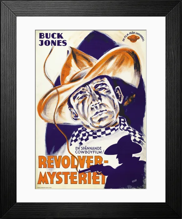 Framed Print : THE IVORY-HANDLED GUN, (aka REVOLVER-MYSTERIET), Buck Jones on Swedish poster art, 1935