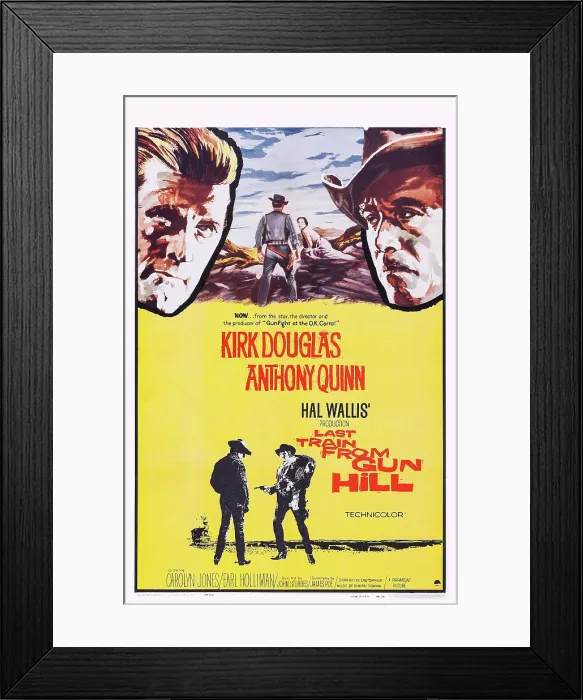 Framed Print : LAST TRAIN FROM GUN HILL, top l-r: Kirk Douglas, Anthony Quinn on poster art, 1959