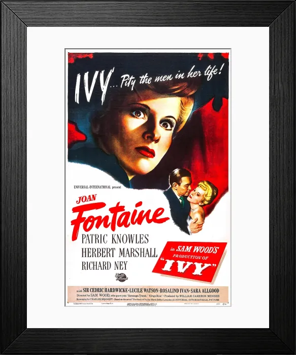 Framed Print : IVY, US poster, from top: Joan Fontaine, Herbert Marshall, Joan Fontaine, 1947