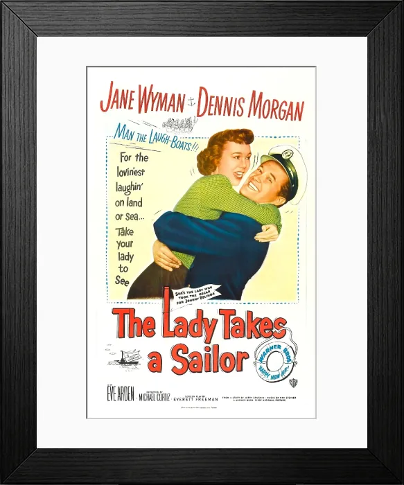 Framed Print : THE LADY TAKES A SAILOR, US poster, from left: Jane Wyman, Dennis Morgan, 1949