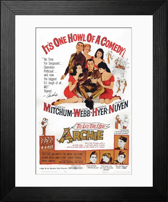 Framed Print : THE LAST TIME I SAW ARCHIE, top clockwise: Jack Webb, Martha Hyer, Elaine Devry, France Nuyen, Robert Mitchum, Theona Bryant, bottom: Don Knotts, Louis Nye