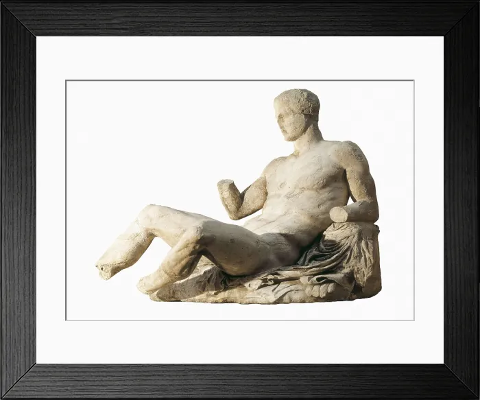 Framed Print : PHIDIAS (490 -431 BC). Figure of Dionysos from the east pediment of the Parthenon. 438 - 432 BC. Classical Greek art. Sculpture on marble. UNITED KINGDOM. London