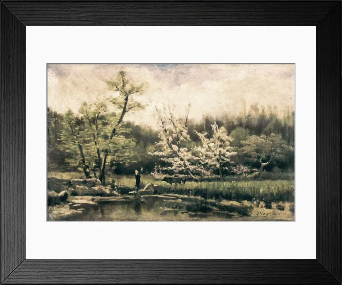 Framed Print : VAYREDA i VILA, Joaquim (1843-1894). Spring Landscape. ca. 1880. Naturalism. Oil on canvas. SPAIN. Barcelona. National Art Museum of Catalonia