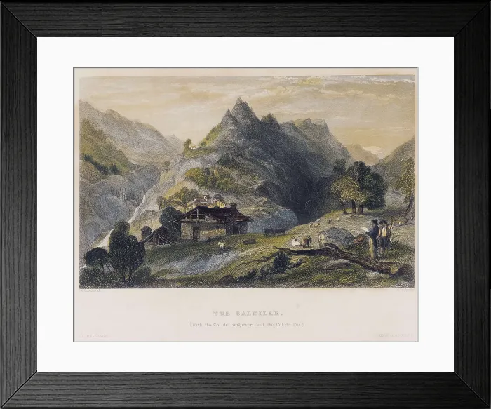 Framed Print : Alps. La Basille with the pass pf Guignevert and Pis, by William Brockedon. Engraving. AISA / Everett Collection**US SALES ONLY**