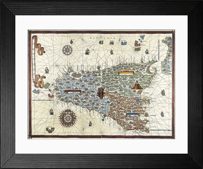 Framed Print : Chart by Joan Martines. Island of Sicily (1591). AISA / Everett Collection**US SALES ONLY** Framed Print : Chart by Joan Martines. Island of Sicily (1591). AISA / Everett Collection**US SALES ONLY**