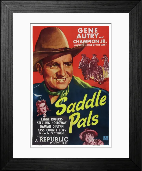 Framed Print : SADDLE PALS, US poster art, from top: Gene Autry, Lynne Roberts, Sterling Holloway, 1947 Framed Print : SADDLE PALS, US poster art, from top: Gene Autry, Lynne Roberts, Sterling Holloway, 1947