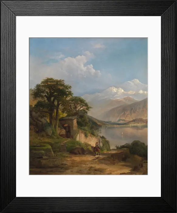 Framed Print : LAKE COMO, by Thomas Moran, 1867, American painting, oil on canvas. Moran was born in England and influenced by painter Romantic painter, J. M. W. Turner (BSLOC_2017_11_50)