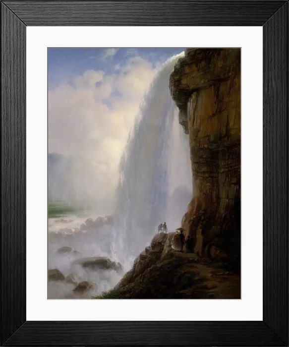 Framed Print : UNDERNEATH NIAGARA FALLS, by Ferdinand Richardt, 1862, American painting, oil on canvas