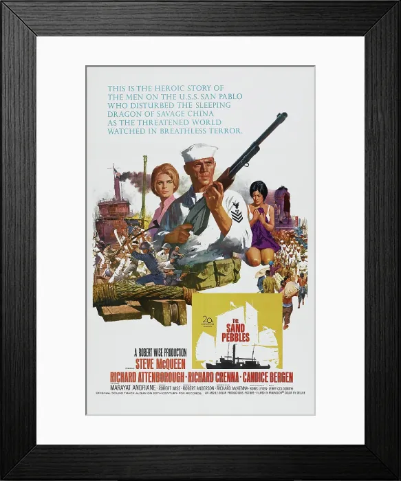 Framed Print : THE SAND PEBBLES, l-r: Candice Bergen, Steve McQueen, Marayat Andriane on poster art, 1966, TM and Copyright 20th Century Fox Film Corp