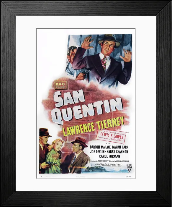 Framed Print : SAN QUENTIN, top: Lawrence Tierney, bottom l-r: Barton MacLane, Marian Carr, Lawrence Tierney, 1946