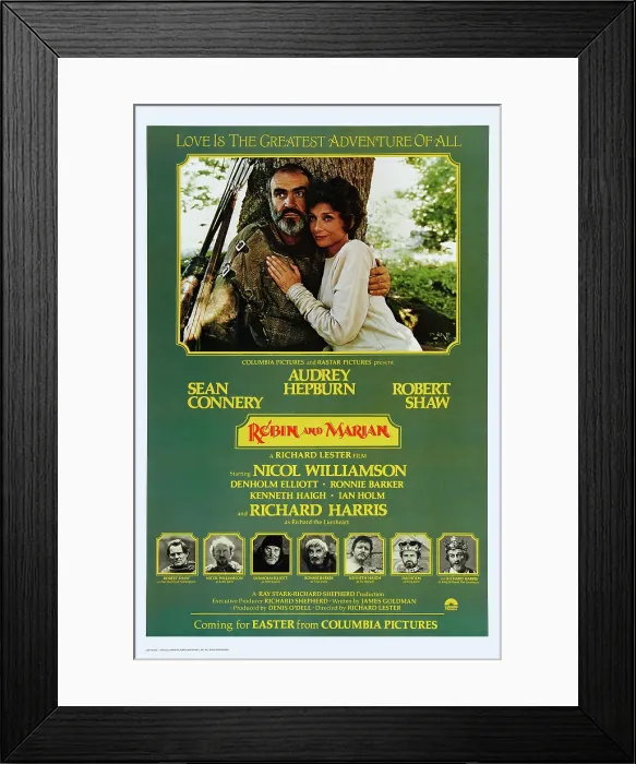 Framed Print : ROBIN AND MARIAN, US advance poster art, top from left: Sean Connery, Audrey Hepburn; bottom from left: Robert Shaw, Nicol Williamson, Denholm Elliott, Ronnie Barker