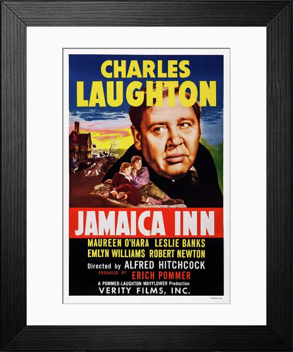 Framed Print : JAMAICA INN, US poster art, from front left: Maureen O'Hara, Robert Newton, Charles Laughton, 1939