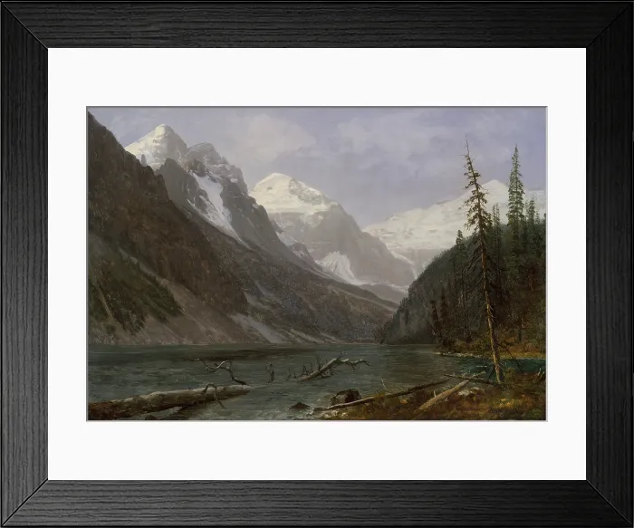 Framed Print : CANADIAN ROCKIES (LAKE LOUISE), by Albert Bierstadt, 1889, American painting, oil on paper. Bierstadt made oil sketches such as this one during his trip to the Canadian Rockies