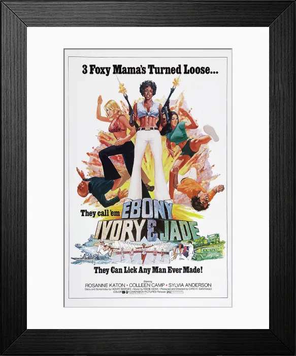 Framed Print : SAVAGE SISTERS, (aka EBONY IVORY AND JADE, reissue title), US poster art, from left: Cheri Caffaro, Gloria Hendry, Rosanna Ortiz, 1974
