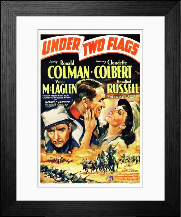 Framed Print : UNDER TWO FLAGS, US poster art, top from left: Ronald Colman, Victor McLaglen, Claudette Colbert, 1936. TM and Copyright 20th Century Fox Film Corp