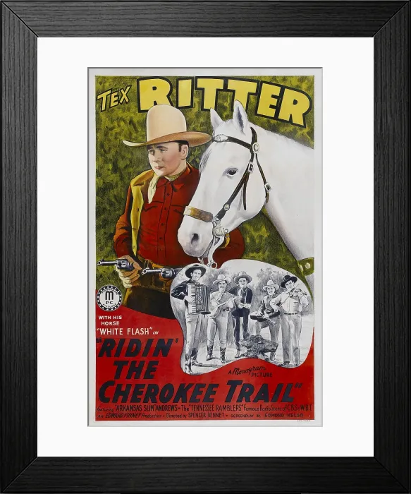 Framed Print : RIDIN THE CHEROKEE TRAIL, top left: Tex Ritter, 1941