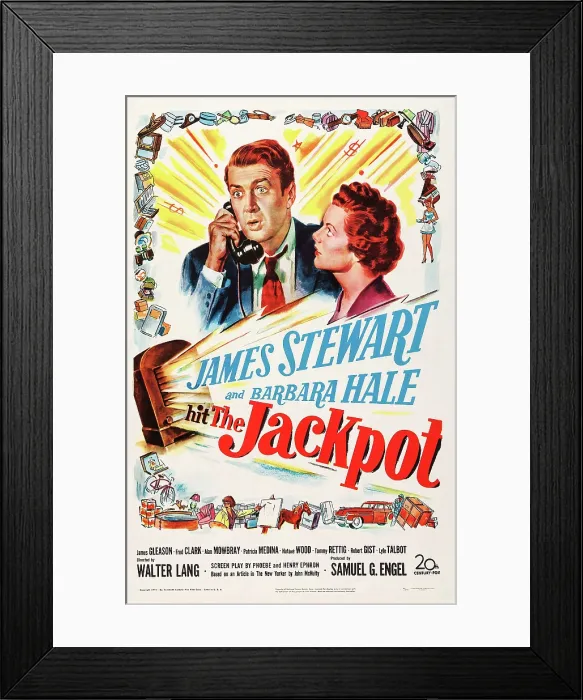 Framed Print : THE JACKPOT, US poster art, from left: James Stewart, Barbara Hale, 1950, TM & Copyright 20th Century Fox Film Corp. All rights reserved / courtesy Everett Collection
