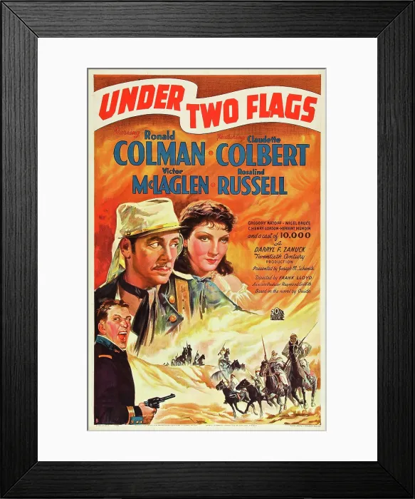 Framed Print : UNDER TWO FLAGS, from bottom left: Victor McLaglen, Ronald Colman, Claudette Colbert, 1936, TM and Copyright 20th Century Fox Film Corp Framed Print : UNDER TWO FLAGS, from bottom left: Victor McLaglen, Ronald Colman, Claudette Colbert, 1936, TM and Copyright 20th Century Fox Film Corp