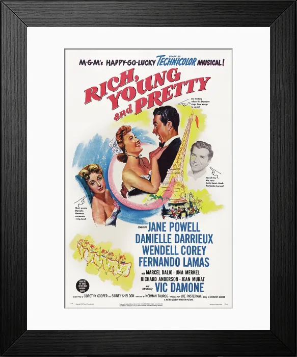 Framed Print : RICH, YOUNG AND PRETTY, US poster art, from left: Danielle Darrieux, Jane Powell, Vic Damone, Fernando Lamas, 1951 Framed Print : RICH, YOUNG AND PRETTY, US poster art, from left: Danielle Darrieux, Jane Powell, Vic Damone, Fernando Lamas, 1951