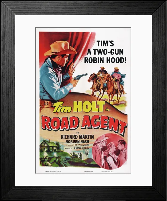 Framed Print : ROAD AGENT, US poster art, top left: Tim Holt; bottom right insert, from left: Richard Martin, Dorothy Patrick, Tim Holt, 1952