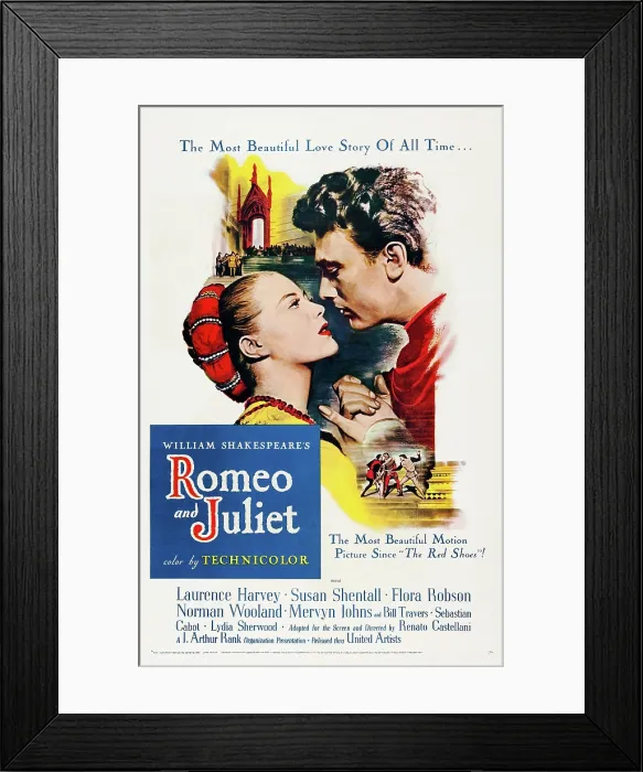 Framed Print : ROMEO AND JULIET, from left, Susan Shentall, Laurence Harvey, 1954