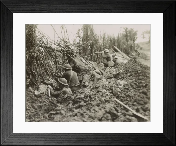 Framed Print : American soldiers in front line trench during the Meuse-Argonne Offensive, France, World War1. They are about 1200 yards from the German line on Oct Framed Print : American soldiers in front line trench during the Meuse-Argonne Offensive, France, World War1. They are about 1200 yards from the German line on Oct