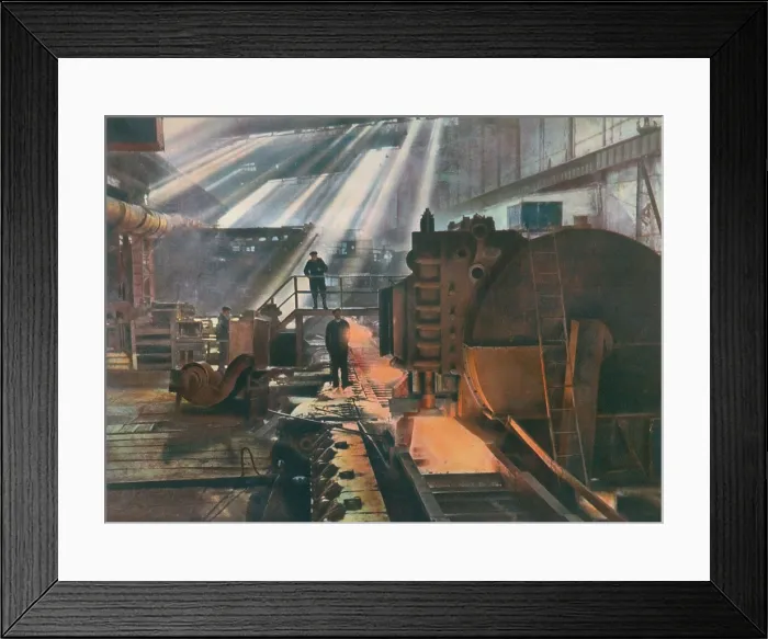 Framed Print : A steel slab being cut at a Soviet Russian steel mill in Staninsk, 1948. In 1961 the city was renamed Novokuznetsk in the de-Stalinization campaign (BSLOC_2017_2_32) Framed Print : A steel slab being cut at a Soviet Russian steel mill in Staninsk, 1948. In 1961 the city was renamed Novokuznetsk in the de-Stalinization campaign (BSLOC_2017_2_32)