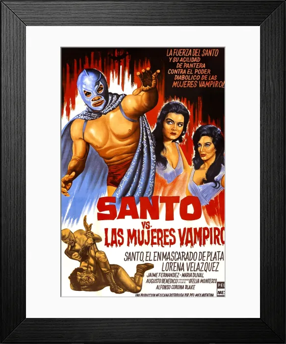 Framed Print : SANTO VS. THE VAMPIRE WOMEN), (aka SANTO VS. LAS MUJERES VAMPIRO), Santo on Spanish poster art, 1962